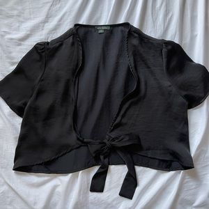 Black tie front wrap top